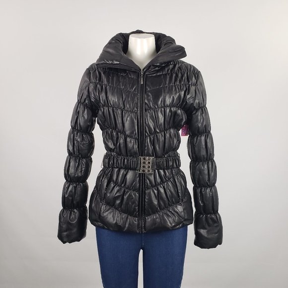 Beulah Black Puffer Belted Jacket Size S - Picture 1 of 8